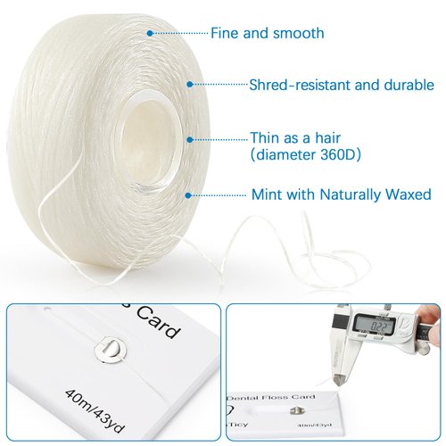 Dental Floss Deep Clean Waxed Floss in a Credit Card with Mirror,Perfect for People with Tight & Small Gaps Between Teeth Slides Smoothly & Easily,PFAS Free | Mint Flavored,40m,3 Pack(About 131Yards)