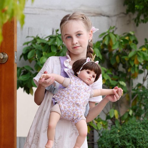 GAGAKU Baby Doll Carrier for Toddler Toy Baby Carrier for Dolls Accessories Doll Carrier for Little Girls – Purple (with Pink Flowers)