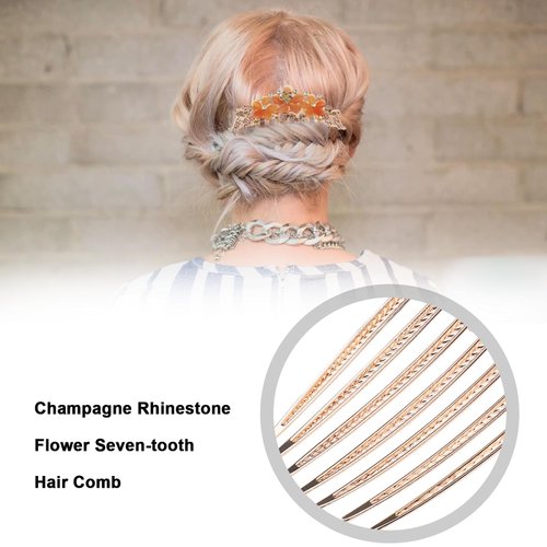 Micro Traders Flower Hair Comb Rhinestone Wedding Bride Headpiece Hair Ornament Decorative Hair Accessories for Women and Girls Hairstyles Champagne