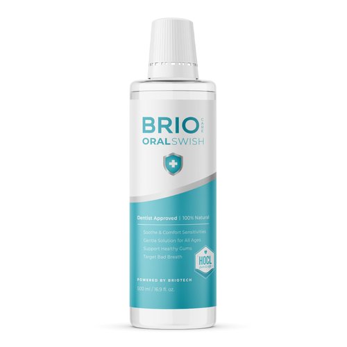BRIOTECH Pure Hypochlorous Acid Oral Swish, Alcohol Free Mouthwash Rinse, Gentle Oral Care Hygiene, Fight Bad Breath, Support Against Plaque, Gum Irritation & Tender Gums, 16.9 fl oz