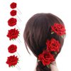 6Pcs U-Shape Red Rose Hair Clip Womens Bridal Flower Hair Pins Hair Accessories for Wedding Birthday Dance