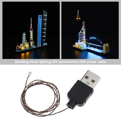 Create idea DIY Lights USB Power Cable Compatible with Lego USB Power Cord DIY Decorative Lamp USB Wire Toy Accessories 5V 50cm Black