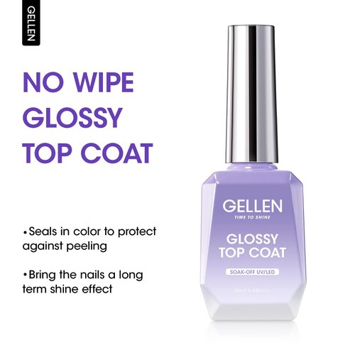 Gellen Gel Top Coat Nail Polish- 18ml No Wipe Top Coat Gel Polish, High Gloss Shiny Long Lasting Top Gel for Clear Nail Gel and Acrylic Nails, Soak Off Nail Lamp Gel for Home DIY and Nail Salon