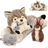 Karister 4Pcs Wolf Stuffed Animals, 20" Magnetic Wolf Plush with Bunny Goat Mice in Giant Coyote's Zippered Belly, Christmas Birthday for Boys Girls Kids, Wildlife Party Decor