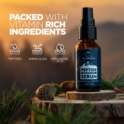Wild Mountain Peptide Face Serum for Men - Mens Face Care with Hydrating Hyaluronic Acid & Collagen Boosting Amino Acids - Antiaging for Men & Skin Brightening Serum for Men - 1 oz
