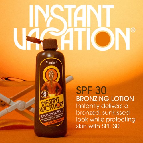 SPF 30 Instant Vacation + Air Freshener Bundle by Vacation Sunscreen, Tanning Lotion with SPF 30, Bronzing Sunscreen, Tanning Sunscreen with Bronzer, Tinted Sunscreen, Vegan, 5 Fl. Oz.