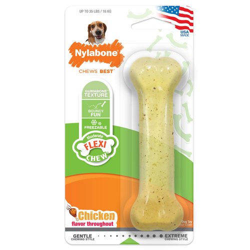 Nylabone Flex Chew Moderate Dog Chew Toy Bone, Chicken Flavor, Medium/Wolf (1 Count)