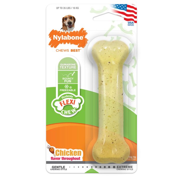 Nylabone Flex Chew Moderate Dog Chew Toy Bone, Chicken Flavor, Medium/Wolf (1 Count)