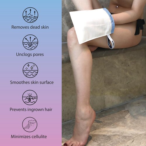 MATTEE 100% Natural Premium Deep Exfoliating Mitt, Turkish Kese Mitt, Body Scrubber Exfoliator, Korean Exfoliating Mitt, Visibly Lifts Away Dead Skin