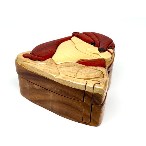 River Otter Puzzle Box - All Natural Intarsia Wood Puzzle Box - Handcrafted with Secret Compartment
