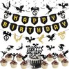 Zonon 44 Pieces Dragon Party Supplies Halloween Dragon Theme Cake Decoration Happy Birthday Hanging Banner Swirls Cupcake Toppers Set for Dragon Theme Birthday Party Supplies