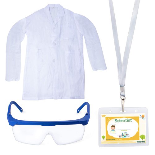 Beelittle Science Lab Kit for Kids Children's Scientist Lab Coat with Goggles ID Card Science Experiment Set for Scientist Costume Dress Up Role Play Laboratory Learning Toy for Age 3-10 (Set B)