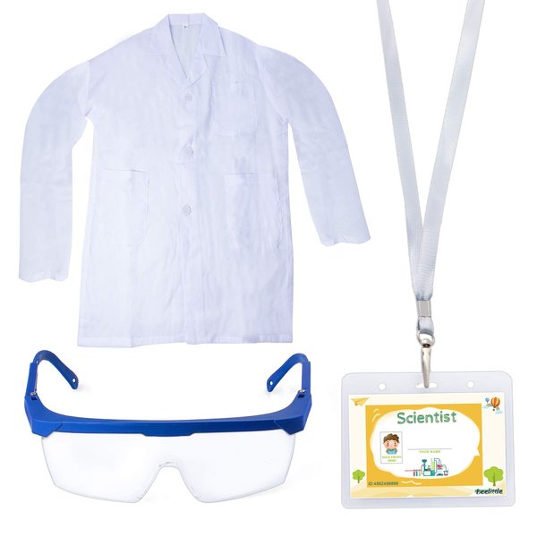 Beelittle Science Lab Kit for Kids Children's Scientist Lab Coat with Goggles ID Card Science Experiment Set for Scientist Costume Dress Up Role Play Laboratory Learning Toy for Age 3-10 (Set B)