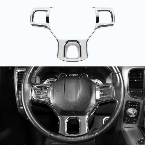 Hoolcar Interior Steering Wheel Cover ABS Trim Compatible with 2010-2017 Dodge RAM Accessories, Chrome
