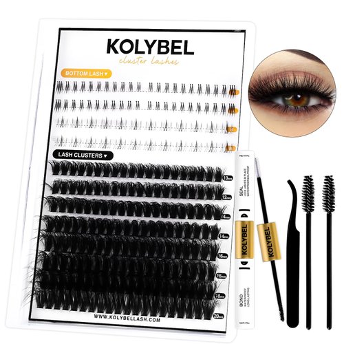 KOLYBEL Lash Clusters with Bottom Lashes Lash Clusters Kit Volume Lash Extension Kit Individual Lashes 60D Cluster Lashes 10-20mm Thick Cluster Eyelash Extensions(60D with Bottom Lashes Kit)
