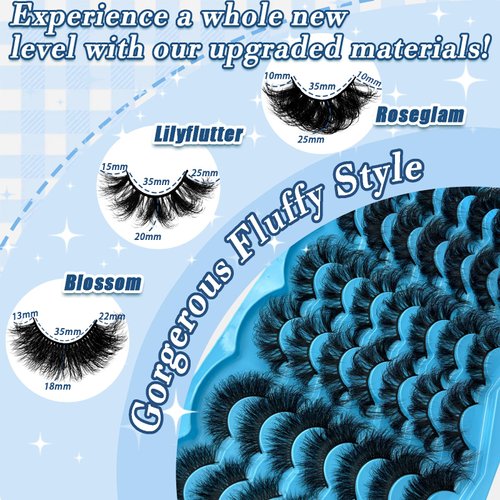 FOINEMYED 21 Pairs False Eyelashes 3 Styles Mixed Strip Lashes 18-25mm Fluffy Eyelashes Pack 8D Volume Super Soft Faux Mink Lashes D Curl Eyelashes