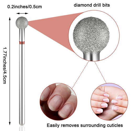 Teaaha 5 PCS Cuticle Bit for Nail Drill 3/32'' Cleaning Ball Head Nail Drill Bits for Gel Nails, Professional Mandrel Nail Drill Bits Electric for Manicures & Pedicure Remove Cuticle Dead Skin Cleaner