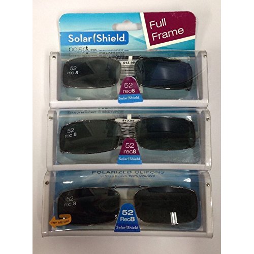 3 Solar Shield Clip-on Polarized Sunglasses 52 Rec 8 Black Full Frame