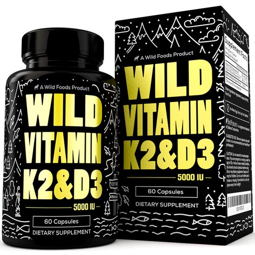 Wild Foods 5000iu Vitamin D3 + K2 | (100mcg Mk7) with Black Pepper Extract, Plant-Based, Non-GMO, Soy & Gluten-Free | Dietary Supplement | Made in USA | 60 Capsules
