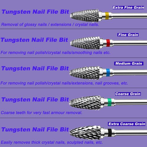 Fantexy Nail Drill Bits Set For Acrylic Nails,3/32 Inch Professional Tungsten Nail File Bits Nail Art Tools,Manicure Pedicure Shapen Remove Tools, Home Salon Use(5pcs）