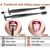 TOKII Toothbrush with Soft Bamboo Charcoal Bristles & Sliding Tongue Scraper Reduces Bad Breath | Improves Taste Buds | Waterproof Travel Pouch | Hygienic Holder | Color- Black & White