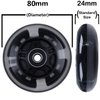 AOWISH 2-Pack Light Up Scooter Rear Wheels 80mm Flash Flashing Inline Skates Replacement Wheel with Bearings ABEC 9 for Adjustable 3-Wheel Kick Scooters (Black)