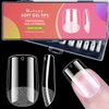 Short Square Soft Gel Nail Tips, Melous 240PCS Pre Buff Full Cover Nail Tips Half Matte Gel x Nail Tips