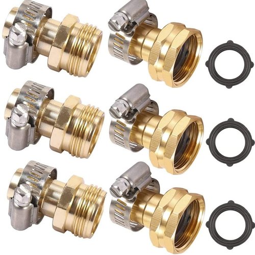 Metal Garden Hose Repair Connector with Stainless Steel Clamp, Female and Male Hose Connector,Repair Mender Hose Connector 3pairs