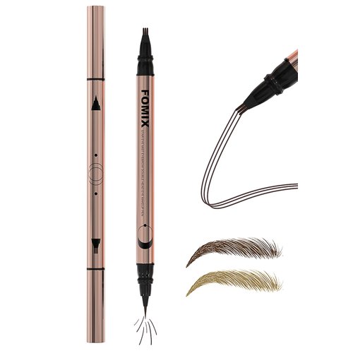 DMLNN Microblading Eyebrow Pen, Dual-Ended Eyebrow pencil with 3-Fork-Tip Applicator and Precise Brush-Tip for Hair-Like Effect, Waterproof and Long Lasting 2-in-1 Brow Pencil, Dark Brown
