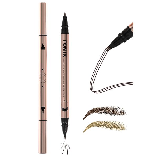 DMLNN Microblading Eyebrow Pen, Dual-Ended Eyebrow pencil with 3-Fork-Tip Applicator and Precise Brush-Tip for Hair-Like Effect, Waterproof and Long Lasting 2-in-1 Brow Pencil, Dark Brown