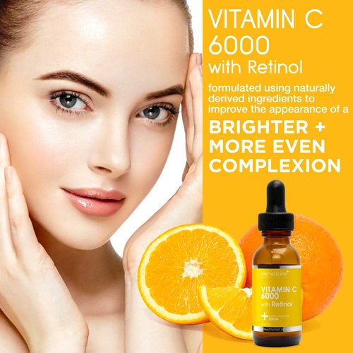 Dermedicine Vitamin C 6000 w/Retinol Anti-Aging Serum for Face | Pharmaceutical Grade | Helps Smooth Wrinkles, Brightens Complexion | Improves Texture & Tone for More Youthful Skin | 1 fl oz / 30 ml