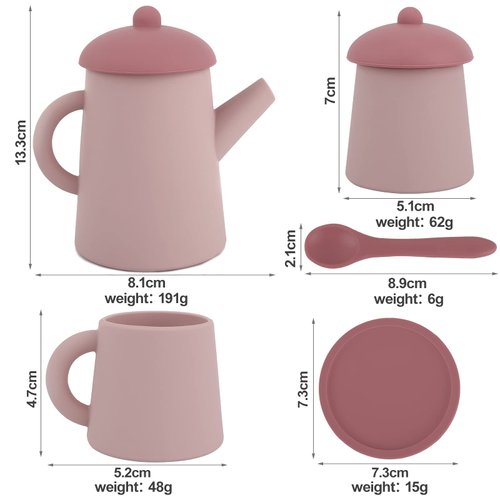 Silicone Tea Party Set, BPA Free Cute Toddler Party Bath Toy Set for Kids Pretend Play for Little Girls Kitchen Accessories for Christmas Gift (Pink)