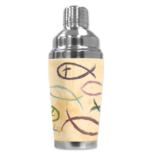 Mugzie "Fish Symbols" Cocktail Shaker, 16 oz, Black