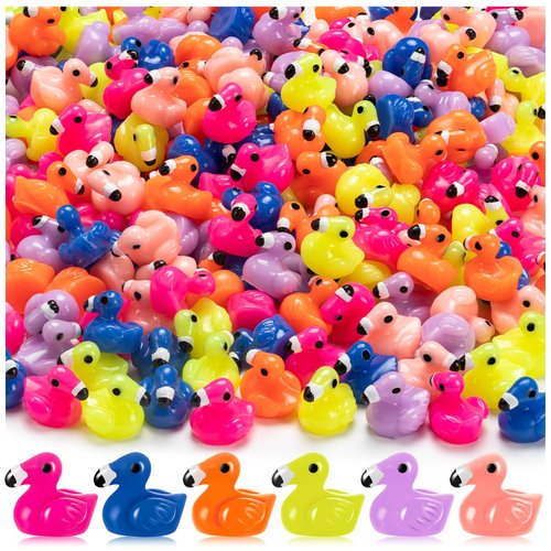 LHSYFBZ 120Pcs Mini Resin Flamingo Ducks, Colorful Flamingo Tiny Ducks, Cute Flamingo Figurines for Cake Topper Garden Dollhouse Landscape Aquarium Ornaments DIY Crafts