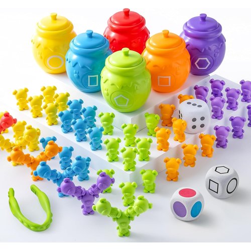 JOYIN Rainbow Counting Bears with Matching Sorting Cups - 83 Pcs Set Learning Toys for Kids Age 3+, Number Sorting, Color Recognition, Tweezers, Dice, Instruction Book, Educational Gift