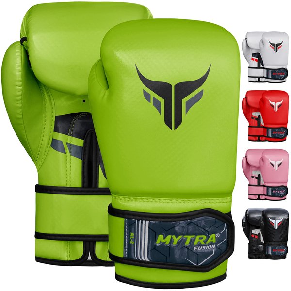 Mytra Fusion Boxing Gloves for Men, Women & Junior Training, Punching Bag, Sparring, Kickboxing, Fighting, Muay Thai, Bag Gloves (Green, 8-OZ)