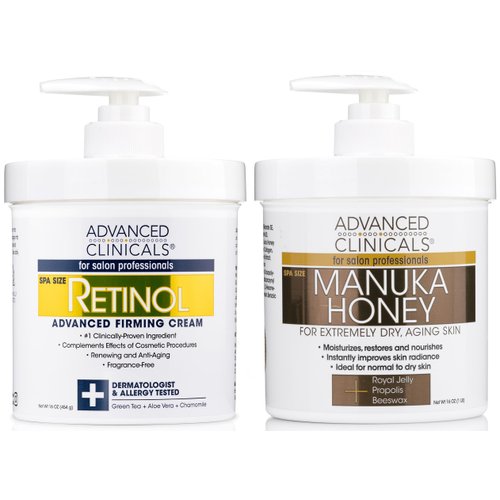 Advanced Clinicals Retinol Body Lotion + Manuka Honey Cream 2pc Set | Moisturizer Face Lotion & Body Cream | Crepey Skin Care Treatment | Retinol Cream Targets Look Of Crepe Skin & Sagging Skin, 2pc
