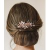SWEETV Light Rose Gold Wedding Hair Comb Clip,Handmade Bridal Hair Accessories for Women Wedding