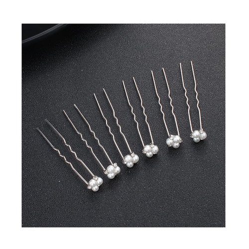 Suandsu 6 Pcs Pearl Crystal Hair Pins Bride Wedding Hair Clips Rhinestone Hair Piece Accessories for Women and Girls Silver
