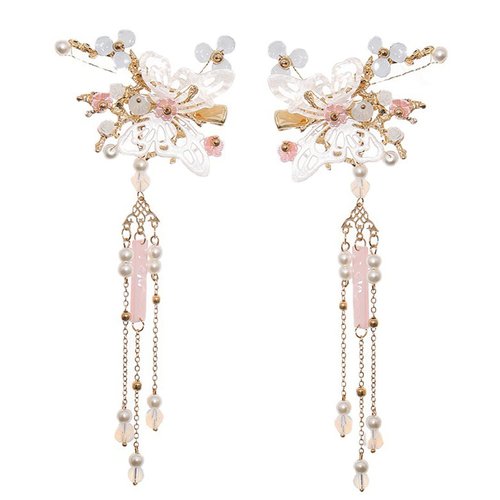Engjajo Alloy Hair Sticks Pins Long Tassel Butterfly Flower Hanfu Chinese Hairpins Girls Fairy Hair Accessories