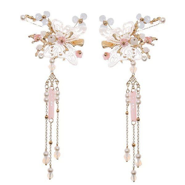 Engjajo Alloy Hair Sticks Pins Long Tassel Butterfly Flower Hanfu Chinese Hairpins Girls Fairy Hair Accessories