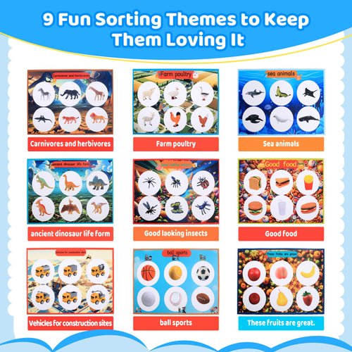 Toddler Sorting Toys, Sensory Toys,Fruits Dinosaurs Animals Insects Balls Food Fish Poultry Sorting Matching Playsets, Montessori Toys for 3 Years, Boys and girls Infant Preschool Learning Toys