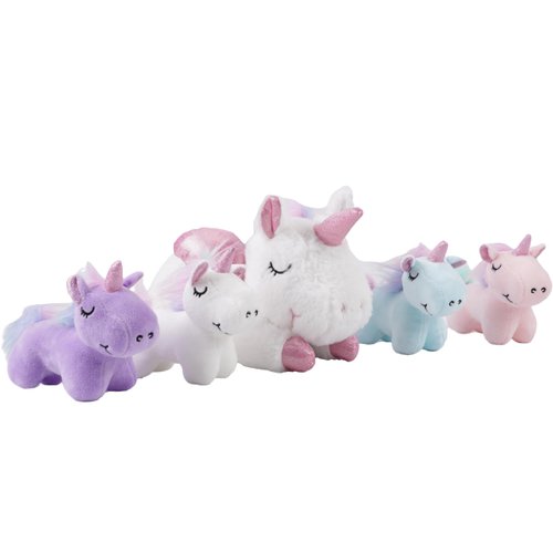 16 Inch Soft Unicorn Stuffed Animals PlaySet Cuddle Plush Mommy Unicorn with 4 Baby Unicorn Rainbow Flying Unicorn Plush Pillow Toy with Wings for Kids and Lovers