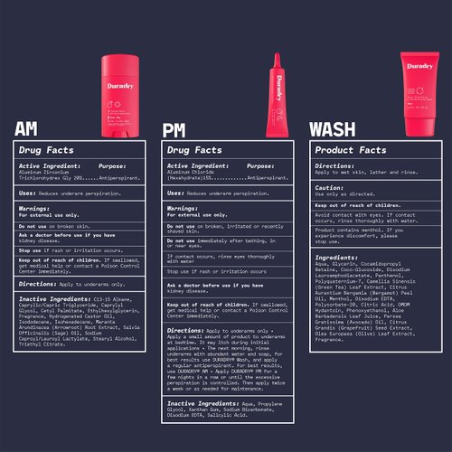 Duradry 3-Step Protection System - AM Deodorant, PM Antiperspirant Gel, Deep Cleansing & Deodorizing Body Wash, Prescription Strength, Excessive Sweating, Hyperhidrosis, Block Sweat & Odor - Limitless