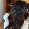 BUAJIUBUA Big Bow Hair Clip for Women Pearls Hair Clip Hair Pieces (black)