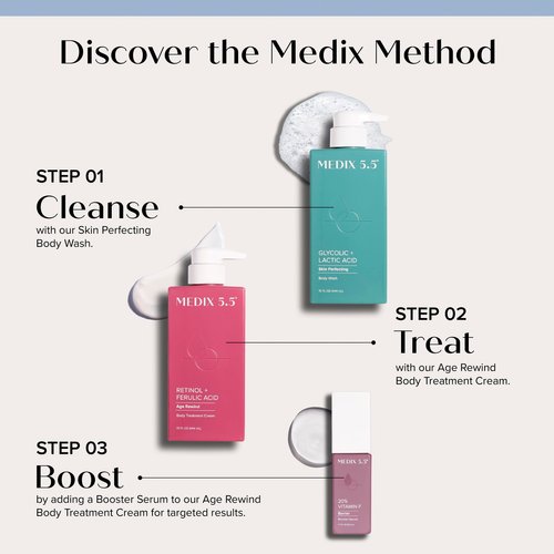 Medix 5.5 Body Scrub Skin Care Glycolic Acid Exfoliating Body Cleanser KP Bump Eraser | AHA + Lactic Acid Anti Aging All Skin Type Wash | Keratosis Pilaris & Acne | Foaming Body & Face Wash, 15 Fl Oz