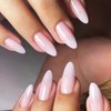 Erolagomat Press on Nails nude pink gradient Almond Fake Nails, Medium Length Acrylic Nails with Jelly Glue, Shiny Glossy Gel False Nails Kits Salon Quality Press ons Stick Glue on Nails Tip,24 Pcs