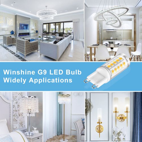 winshine 10 Pack G9 LED Bulb Bi Pin Base, 6000K Daylight 4W (40W Halogen Equivalent) T4 G9 Base Llight Bulbs for Chandeliers, 360° Beam Angle, 400LM, Non-dimmable for Home Lighting