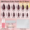 LoveOurHome 288pc Almond Press on Nails Medium Fake Nails Tips Acrylic Nails Press ons Nail Short Stiletto Glue on Nail French Tips Press on Nail Women Girls Artificial False Nail with Adhesive Tabs