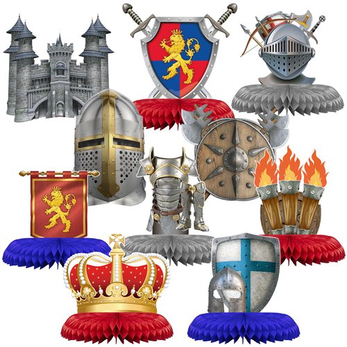 Gersoniel 10 Pcs Medieval Party Decorations Medieval Knights Decorations Knight Birthday Party Supplies Medieval Honeycomb Centerpiece Castle Table Centerpiece Medieval Table Topper for Baby Shower